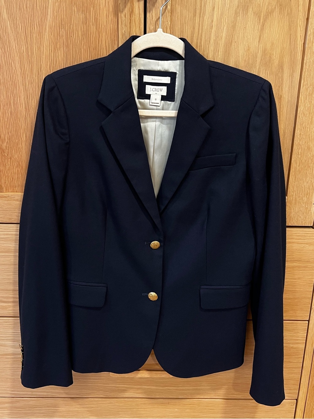 J. Crew Factory Schoolboy Blazer Wool Blend Navy Blue Size 8 Preppy Tailored